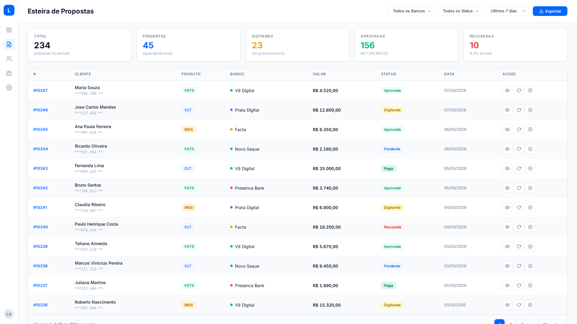 Esteira de Propostas